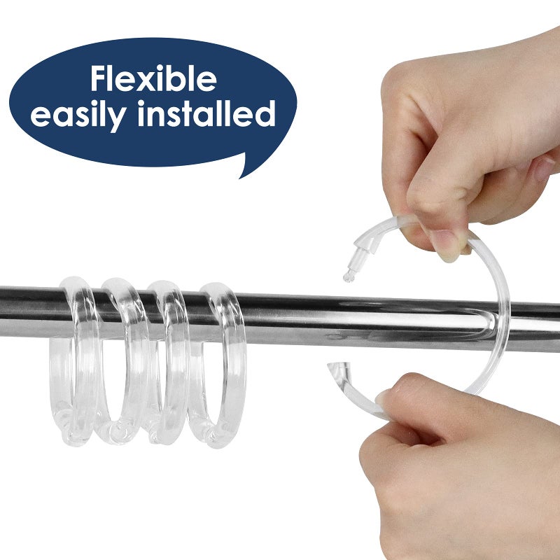 Qulable Clear Plastic Shower Curtain Rings, 12 PCS Circular Plastic Shower Curtain Hooks for Bathroom Shower Curtain Rod, Clear Shower Hooks for Shower Curtain, O Shaped Shower Rings for Curtain - Image 3